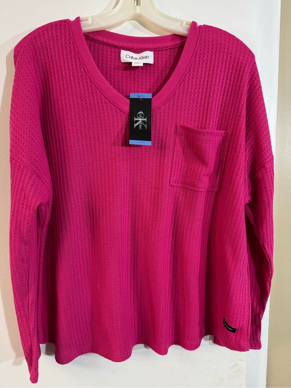 Calvin Klein Hot Pink Waffle-Knit Long Sleeve Top